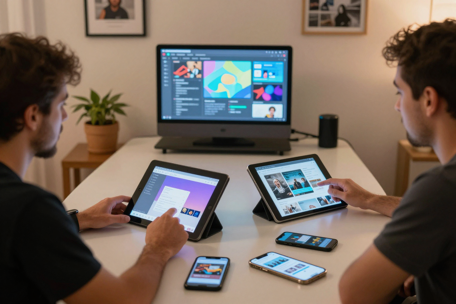 Propietarios consultando la app de gestión de su comunidad con inteligencia artificial en un smartphone