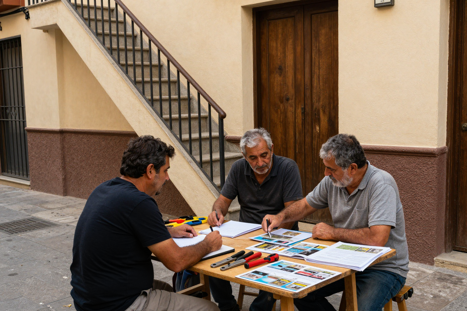 Reunión de junta de propietarios para aprobar obras en zonas comunes de una comunidad de vecinos